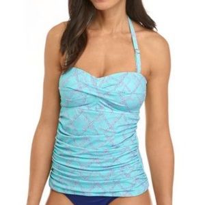 Crown & Ivy Turquoise Rorogo Twist Molded Bandeaukini Swim Top NWT Size …